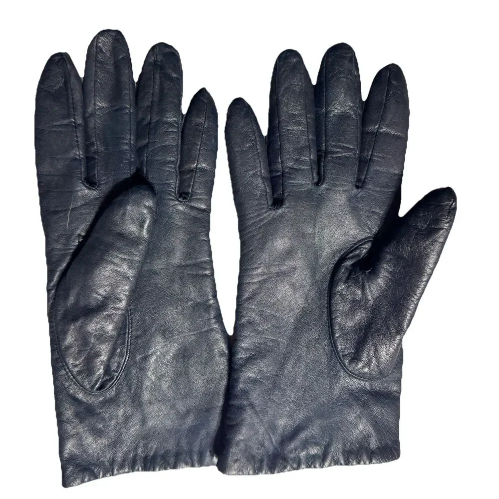 Women’s Genuine Leather Gloves Acrylic Knit Lined Black Size 7 1/2